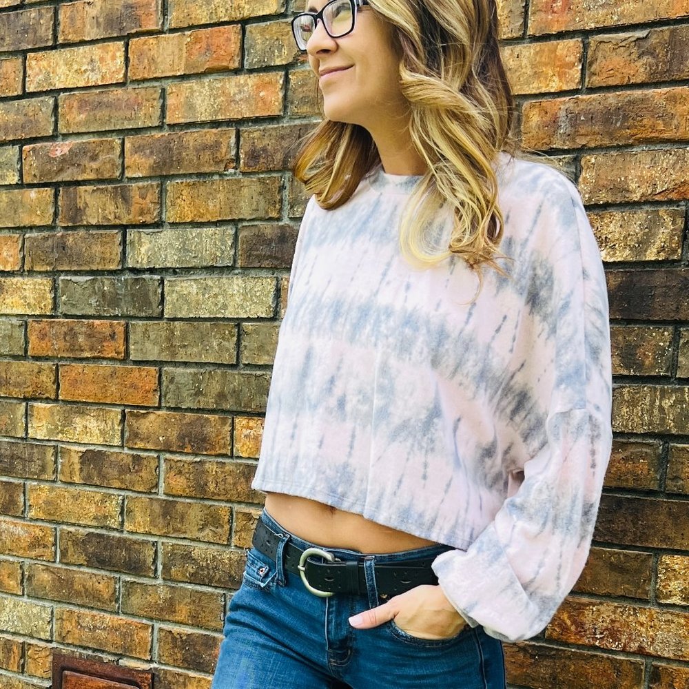 Pink/Gray LS Crop Top